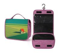 Beauty case da viaggio con campo verde con una sola casa, organizer per trucchi da appendere con gancio per shampoo