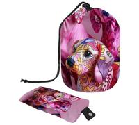 Beauty case da viaggio con cane bassotto rosa divertente borsa per cosmetici da donna, borsa pieghevole da viaggio con coulisse, borsa da toilette portatile, Pink Fun Bassotto Cane,