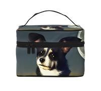 Beauty case da viaggio con cane sotto la luna, borsa da toilette da viaggio per uomini e donne, adatta per articoli da toeletta, Nero , Taglia unica