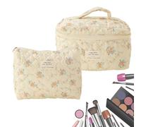 Beauty case da viaggio con capacità, 2 pezzi, con cerniera e capienza, trousse per cosmetici per casa, hotel, beauty case portatile per dentifricio, rasoio, Fiori d'arancio su sfondo giallo, verwijzen