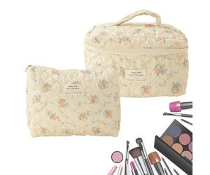 Beauty case da viaggio con capacità, 2 pezzi, con cerniera e capienza | trousse per cosmetici per casa, hotel, beauty case portatile per dentifricio, rasoio, Fiori d'arancio su sfondo giallo, verwi