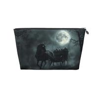 Beauty case da viaggio con carrozza fantasma di Halloween, borsa per cosmetici da viaggio borsa per il trucco da donna, borsa per il trucco in pelle, borsa per il trucco carina, Argento, Taglia unica