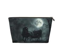Beauty case da viaggio con carrozza fantasma di Halloween, borsa per cosmetici da viaggio borsa per il trucco da donna, borsa per il trucco in pelle, borsa per il trucco carina, Oro, Taglia unica
