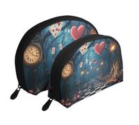 Beauty case da viaggio con carte da gioco galleggianti e rose della foresta magica, 2 pezzi, portatile, da viaggio, bianco, Taglia unica