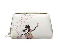 Beauty case da viaggio con cerniera, in pelle, con farfalla, per ragazza, danza, borsa per il trucco, borsa da viaggio di grande capacità, bianco, Taglia unica