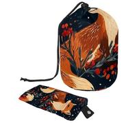 Beauty case da viaggio con coulisse, borsa per il trucco a botte, borsa per il trucco da giardino invernale con volpe floreale, organizer per articoli, Winter Garden Volpe Floreale,