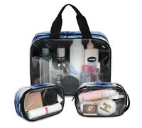 Beauty case da viaggio con dalie blu, per donne e uomini, con motivo floreale traslucido, 3 pezzi, grande, per doccia, articoli da toeletta, cosmetici, articoli da toeletta, Colore, L, Astuccio per