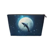 Beauty case da viaggio con delfino e cielo notturno, borsa da viaggio per trucchi da donna, borsa per il trucco in pelle, organizer per trucchi, Oro, One Size