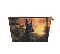 Beauty case da viaggio con dobermann che medita, borsa da viaggio per cosmetici, borsa per il trucco da donna, organizer per trucchi in pelle, graziosa custodia per il trucco, Oro, Taglia unica