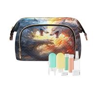 Beauty case da viaggio con due lupi battaglia nel cielo borse cosmetiche di grande capacità per le donne, Multicolore, Taglia unica, casual