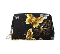 Beauty case da viaggio con farfalle, colore oro, bianco, nero, con scomparti, borsa da toeletta portatile da donna, Argento, One Size