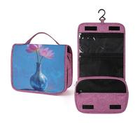 Beauty case da viaggio con fiore di loto in vaso, da donna, organizer da appendere con gancio per shampoo