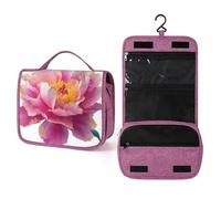 Beauty case da viaggio con fiore di peonia rosa, da donna, organizer da appendere con gancio per shampoo