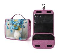 Beauty case da viaggio con fiore giallo e blu in vaso, da donna, organizer da appendere con gancio per shampoo