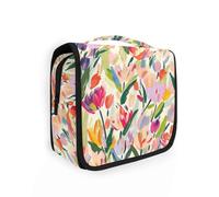 Beauty case da viaggio con fiori dai colori tenui impressionista con gancio per appenderlo, espandibile, da appendere, per le vacanze