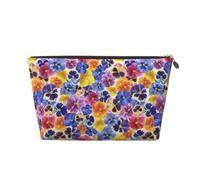 Beauty case da viaggio con fiori di viola del pensiero tricolore, trousse da viaggio per cosmetici, borsa da trucco da donna, organizer per trucchi in pelle, grazioso astuccio per il trucco, Oro