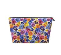 Beauty case da viaggio con fiori di viola del pensiero tricolore, trousse da viaggio per cosmetici, borsa da trucco da donna, organizer per trucchi in pelle, grazioso astuccio per il trucco, Argento