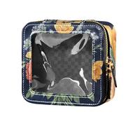 Beauty case da viaggio con fiori e peonie narcisi blu navy carino borsa da toilette in pelle trasparente borsa da toilette organizer per viaggi, Fiori Peonie Narciso Blu Navy, 1 size