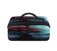 Beauty case da viaggio con fiori magici e fiori e luna, portatile, impermeabile, aperto, piatto, articoli da toeletta, cosmetici, organizer da viaggio per donne e uomini