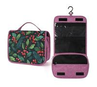 Beauty case da viaggio con foglie di agrifoglio e bacche rosse, da donna, organizer da appendere con gancio per shampoo