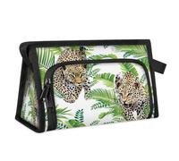 Beauty case da viaggio con foglie di palma leopardata, per donne, uomini, ragazze, ragazzi, leopardo tropicale, multifunzionale, borsa per il trucco, per lavare articoli da toeletta e cosmetici, borsa