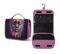 Beauty case da viaggio con forme geometriche che si fondono con il viso Surreal, organizer da appendere con gancio per shampoo