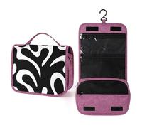 Beauty case da viaggio con forme organiche bianche e nere per donne, organizer da appendere con gancio per shampoo