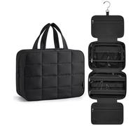 Beauty case da viaggio con gancio, organizer portatile di grande capacità, organizer da viaggio per cosmetici, scomparto per gioielli, tasche multiple, fasce elastiche, cerniere a forma di U, design a