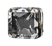 Beauty case da viaggio con gatti comici neri bianchi e trasparenti