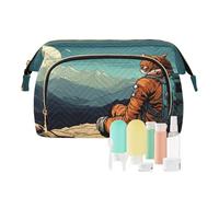 Beauty case da viaggio con gatto che guarda il sole borse cosmetiche di grande capacità per le donne, Multicolore, Taglia unica, casual