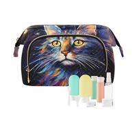 Beauty case da viaggio con gatto e stelle nello spazio che dipinge borse cosmetiche di grande capacità per le donne, Multicolore, Taglia unica, casual