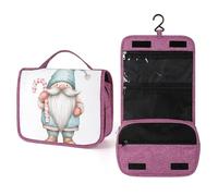 Beauty case da viaggio con gnomo natalizio ad acquerello, con bastoncino di zucchero, organizer da appendere per trucchi con gancio per shampoo