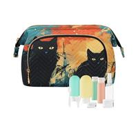 Beauty case da viaggio con graffiti di due gatti neri di grande capacità borse cosmetiche per le donne, Multicolore, Taglia unica, casual
