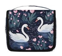 Beauty case da viaggio con grazioso cigno, con gancio per appenderlo, impermeabile, organizer per trucchi da appendere, portatile, per donne e uomini, accessori essenziali da viaggio
