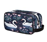 Beauty case da viaggio con grazioso fiore cigno e uccellini, borsa per cosmetici, borsa da barba in poliestere impermeabile per uomini, donne e bambini, organizer portatile per bagno, palestra