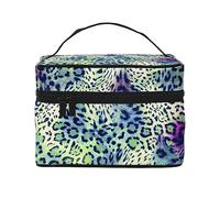 Beauty case da viaggio con illustrazione astratta per donne, borsa cosmetica resistente all'acqua, borsa da toilette pieghevole, regalo per insegnanti, Leopardo verde., Taglia unica