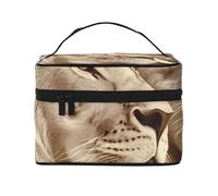 Beauty case da viaggio con leone africano e leonessa, organizer portatile per articoli da toeletta con scomparti con cerniera per spazzole, bottiglie e prodotti per la cura della pelle