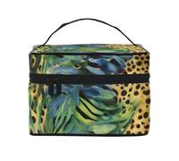 Beauty case da viaggio con leone in stile cartone animato, da donna, impermeabile, pieghevole, idea regalo per insegnanti, Stampa Animale Leopardo Stampa Giungla, Taglia unica