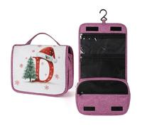Beauty case da viaggio con lettera D rossa che indossa cappello di Babbo Natale, organizer da appendere per trucchi con gancio per shampoo