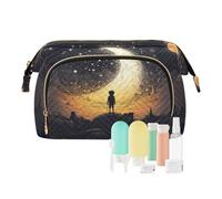 Beauty case da viaggio con luna nel cielo stellato, borse cosmetiche di grande capacità per le donne, Multicolore, Taglia unica, casual