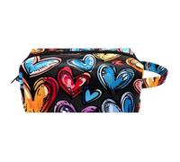 Beauty case da viaggio con manico, motivo cuori colorati senza cuciture in stile scarabocchio, impermeabile, organizer per accessori per donne e ragazze, Multicolore 10., 8.2x3.1x3.5 in/21x8x9 cm