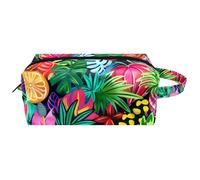 Beauty case da viaggio con manico, motivo tropicale estivo con scarabocchio, colorato, resistente all'acqua, organizer per accessori per donne e ragazze, Multicolore 05, 8.2x3.1x3.5 in/21x8x9 cm