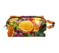 Beauty case da viaggio con manico, senza cuciture, motivo melograno, acquerello, resistente all'acqua, organizer per accessori per donne e ragazze, Multicolore 08, 8.2x3.1x3.5 in/21x8x9 cm