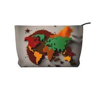 Beauty case da viaggio con mappa del mondo, in velluto a coste, con spezie, organizer, Nero , Taglia unica