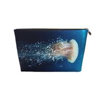 Beauty case da viaggio con meduse bianche oceaniche Dansing, trousse da viaggio per cosmetici, borsa per il trucco da donna, organizer per trucchi in pelle, graziosa borsa per il trucco, Oro, One Size