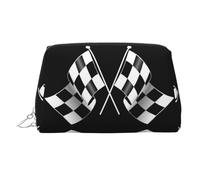 Beauty case da viaggio con motivo a scacchi con formula bianca e nera, borsa portatile con tre scomparti interni per accessori, Argento, One Size