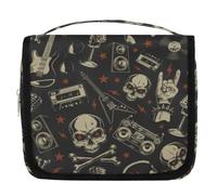 Beauty case da viaggio con motivo a teschio, musica rock, per donne, uomini, bambini, ragazzi e ragazze, borsa da bagno da appendere per articoli da toeletta cosmetici organizer per trucchi, Colore,