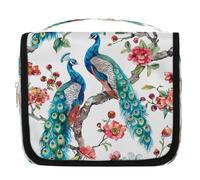 Beauty case da viaggio con motivo di pavone con ciliegio, organizer per cosmetici, accessori per il trucco, impermeabile, borsa da doccia per donne, ragazze, bambini, idea regalo per opere d'arte con