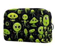 Beauty case da viaggio con motivo extraterrestri, borsa per cosmetici di grande capacità da donna, impermeabile, portatile, organizer per trucchi, Multi, 18.5x7.5x13cm/7.3x3x5.1in, Art Deco
