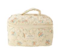 Beauty case da viaggio con motivo floreale, in cotone trapuntato, organizer per cosmetici e viaggi, da donna, motivo floreale, 1 pezzo, Fiori arancioni su sfondo giallo, Refer to description, Unisex
